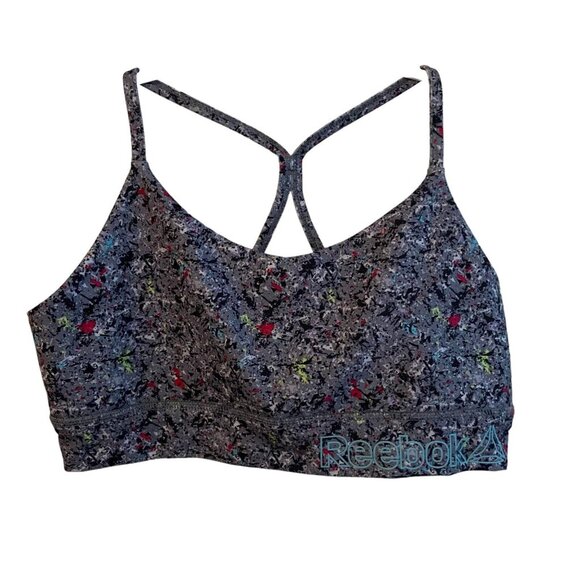 Reebok Girls Sports Bra NEW‎ Grey Multicolor Fitted Stretch Racerback XS 4/5 - Picture 1 of 9